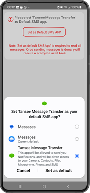 Установите Tansee Message Transfer в качестве приложения для SMS по умолчанию.